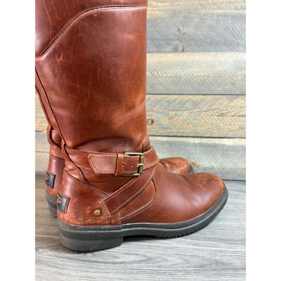 UGG Evanna Stout Tall Riding Boot Size 7.5 Zip Sherpa Fleece Lined Waterproof - Picture 8 of 16